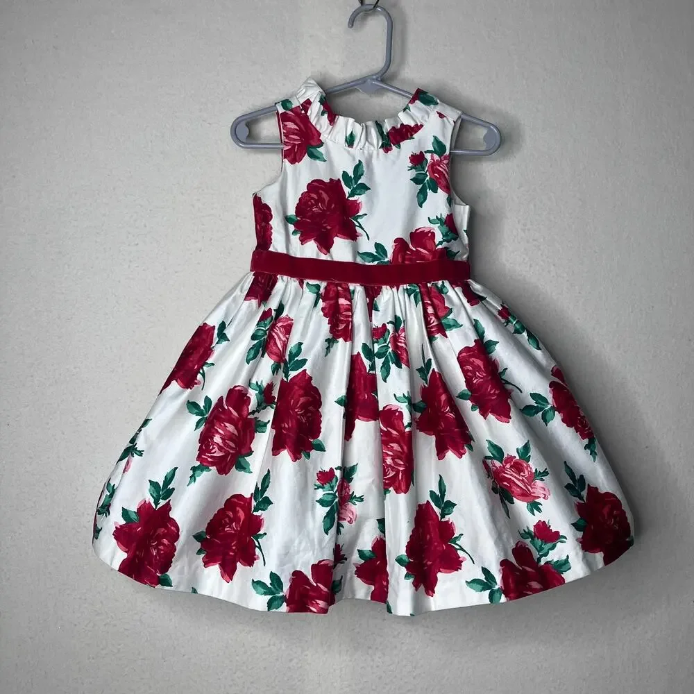 Janie and Jack Rose Dress 4T Girl Floral Christmas Holiday Pictures Tulle
